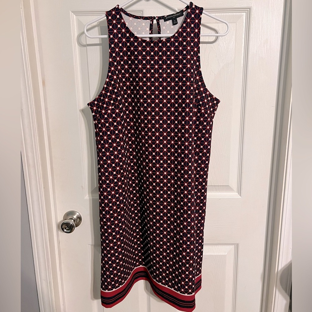 Banana Republic A line sleeveless shift dress size medium navy and red
